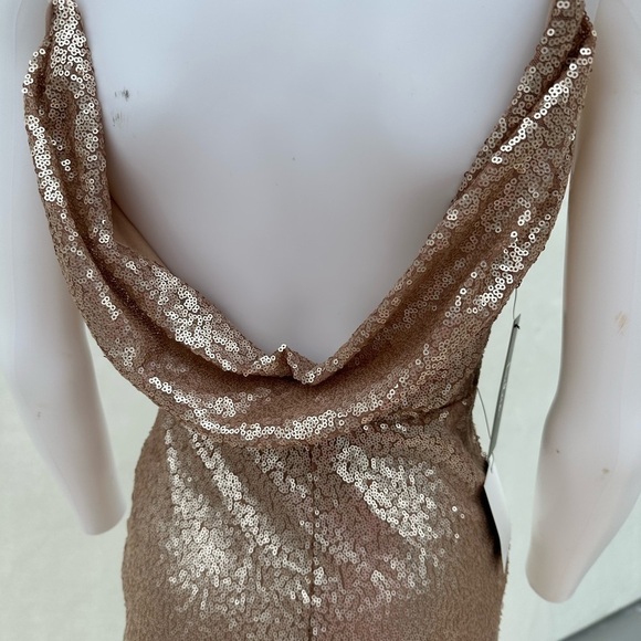 Lulus Mat Rose Gold Sequin Halter Maxi Dress size Small scoop back - Picture 7 of 8